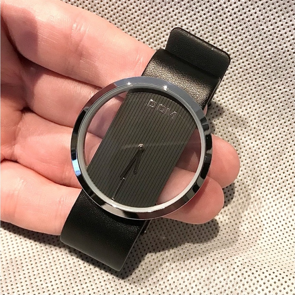 DOM Black and Silver Women’s Watch With Leather adjustable band